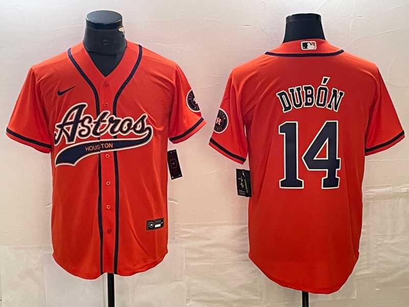 Mens Houston Astros #14 Mauricio Dubon Orange With Patch Cool Base Stitched Baseball Jersey